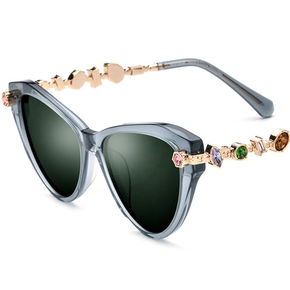 Diamante Cat Eye Polarized Sunglasses UV400 - MCROONS - Gray Dark Green