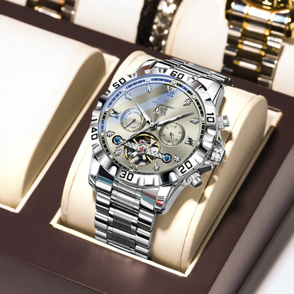 Poedagar 1418 Men's Luxury Automatic Mechanical Watch – Stainless Steel Band, Waterproof, Luminous, Date
