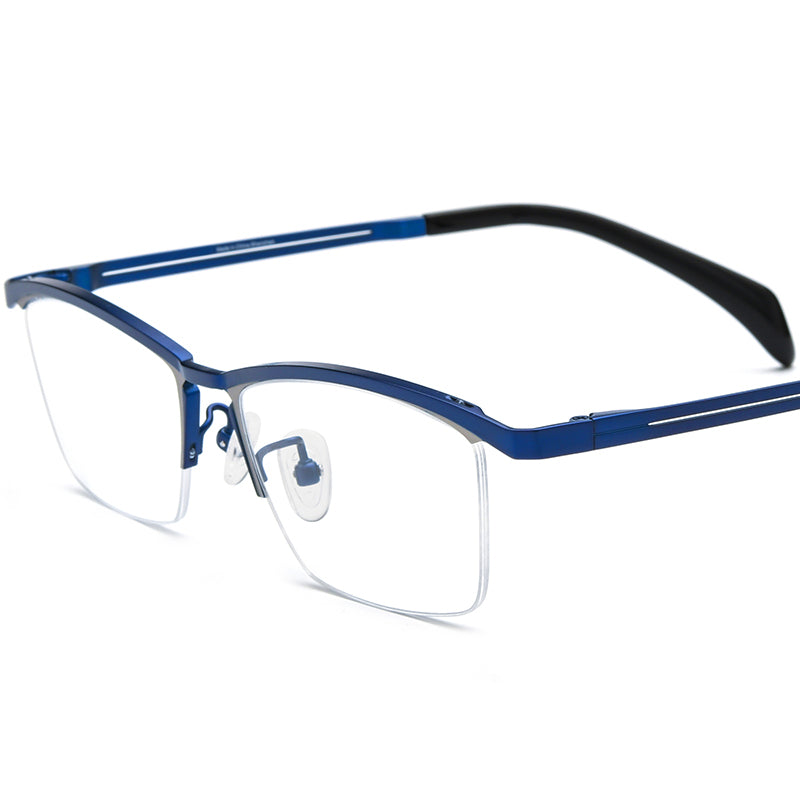 Titanium Square Semi-Rimless Glasses Frame Classic - MCROONS - Blue