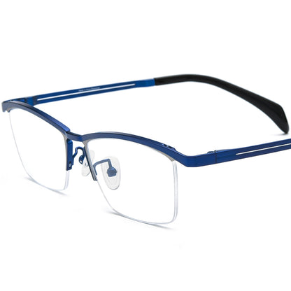 Titanium Square Semi-Rimless Glasses Frame Classic - MCROONS - Blue