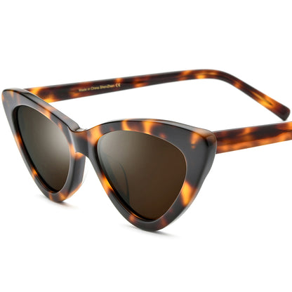 Cat Eye Acetate Polarized Sunglasses UV400 - Leopard Tea Lens - MCROONS