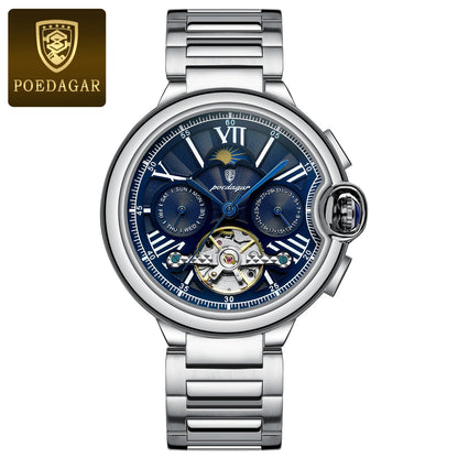 Poedagar 1413 Men's Luxury Automatic Mechanical Watch – Stainless Steel Band, Waterproof, Luminous