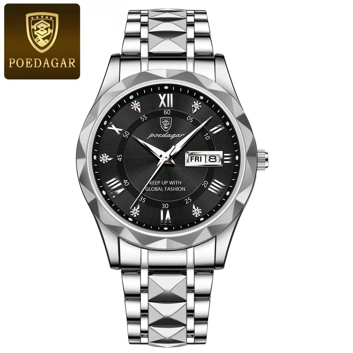 Poedagar 615 Men's Luxury Quartz Watch – Stainless Steel Band, Waterproof, Luminous, Date