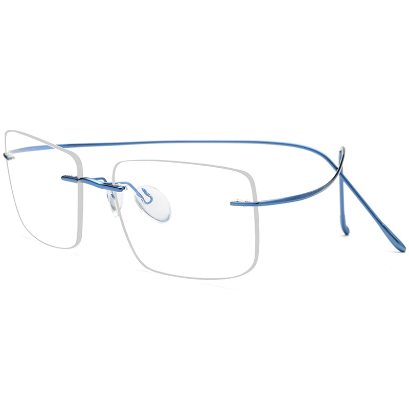 Rimless Titanium Square Optical Glasses Frame - Blue - MCROONS