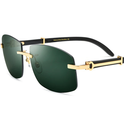 Gold-Tone Buffalo Horn Rimless Square Sunglasses - MCROONS - Dark Green