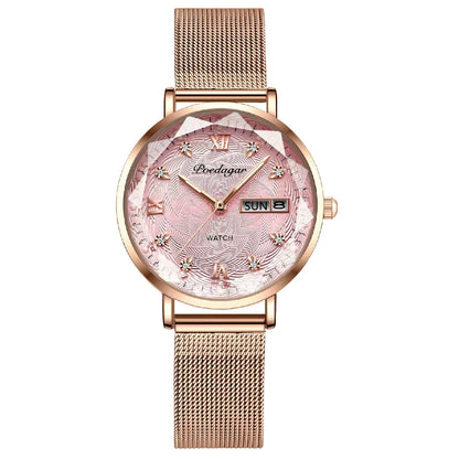 Poedagar 3012 Women's Luxury Quartz Watch – Stainless Steel Band, Waterproof, Date
