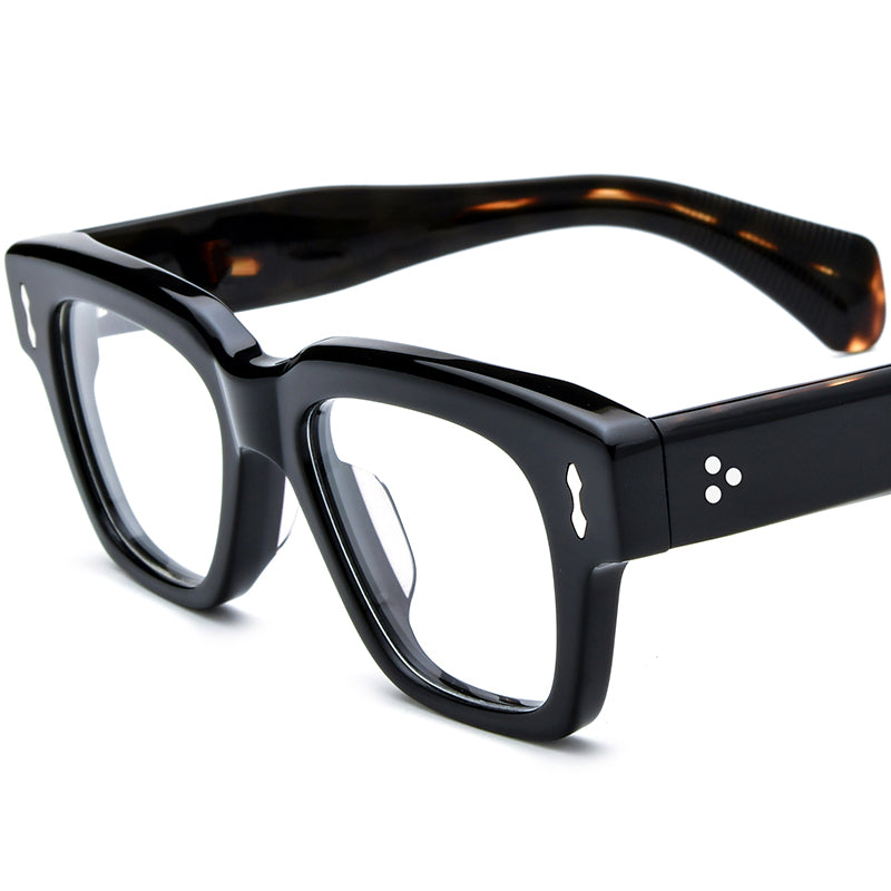 Bold Oversized Square Acetate Optical Glasses Frame - Black Leopard - MCROONS