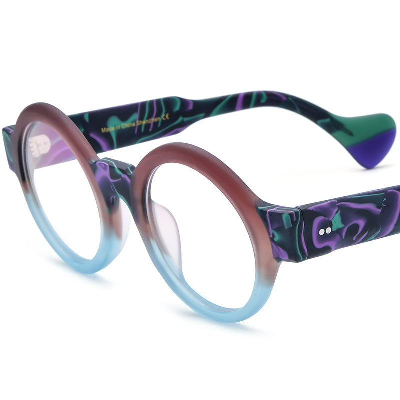 Vintage Round Gradient Acetate Optical Glasses Frame - MCROONS - Matte Blue