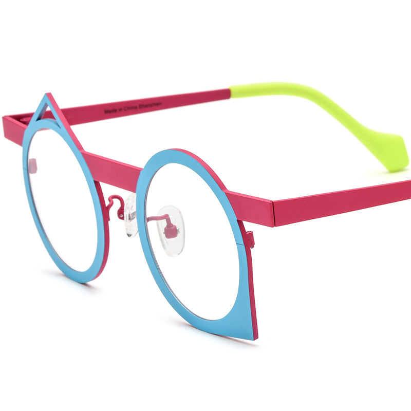 Colourful Titanium Irregular Optical Glasses Frame Vintage - Matte Blue Pink - MCROONS