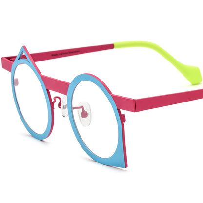 Colourful Titanium Irregular Optical Glasses Frame Vintage - Matte Blue Pink - MCROONS
