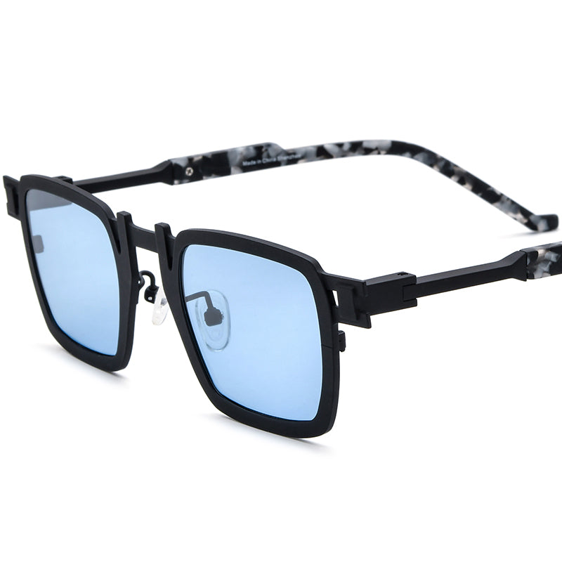 Print Titanium Square Sunglasses - Black - MCROONS