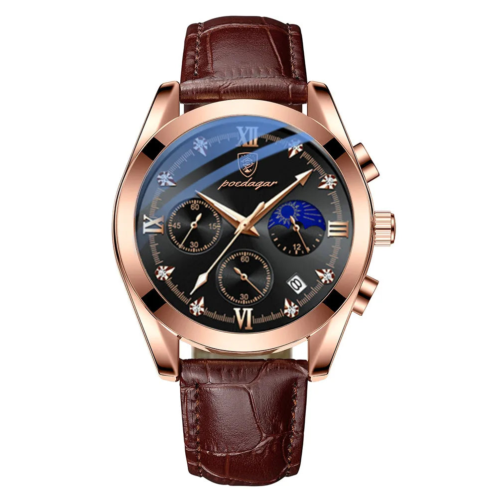 Poedagar 8068 Men's Luxury Quartz Watch – Stainless Steel Band, Waterproof, Luminous, Date