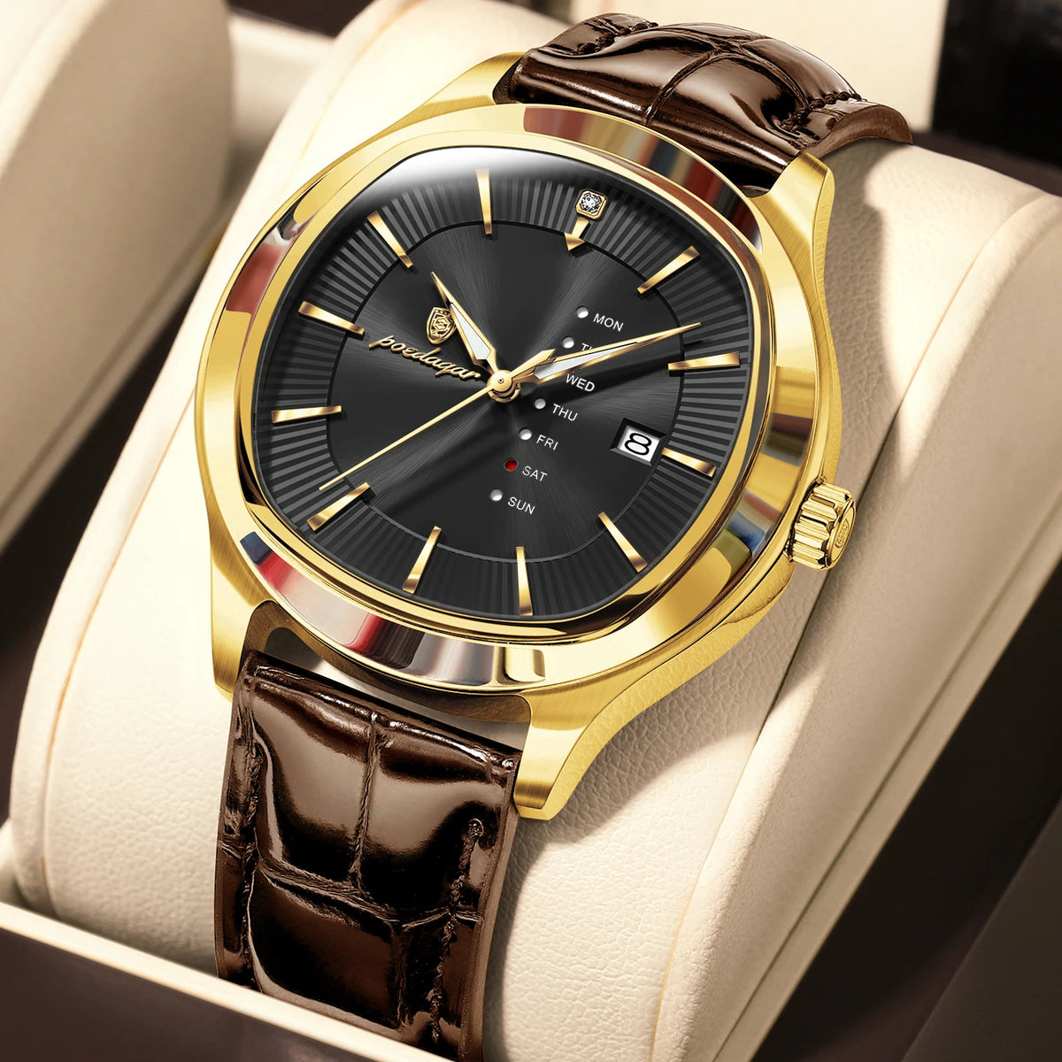 Poedagar 623 Men's Luxury Quartz Watch – Leather Strap, Waterproof, Luminous, Date
