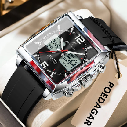 Poedagar E109 Men's Luxury Chronograph Quartz Watch – Silicone Strap, Waterproof, Luminous, Date