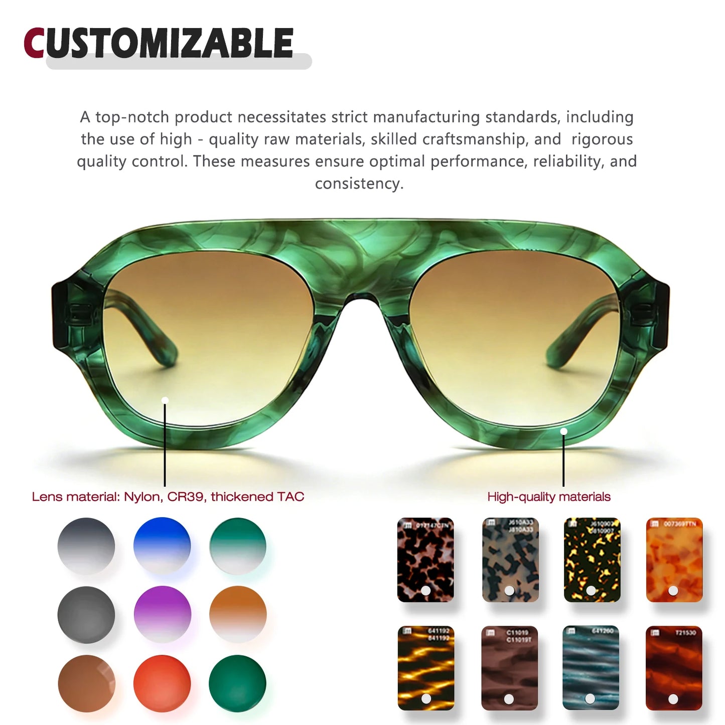 MCROONS Classic Square Acetate Unisex Sunglasses with CR39 Lens