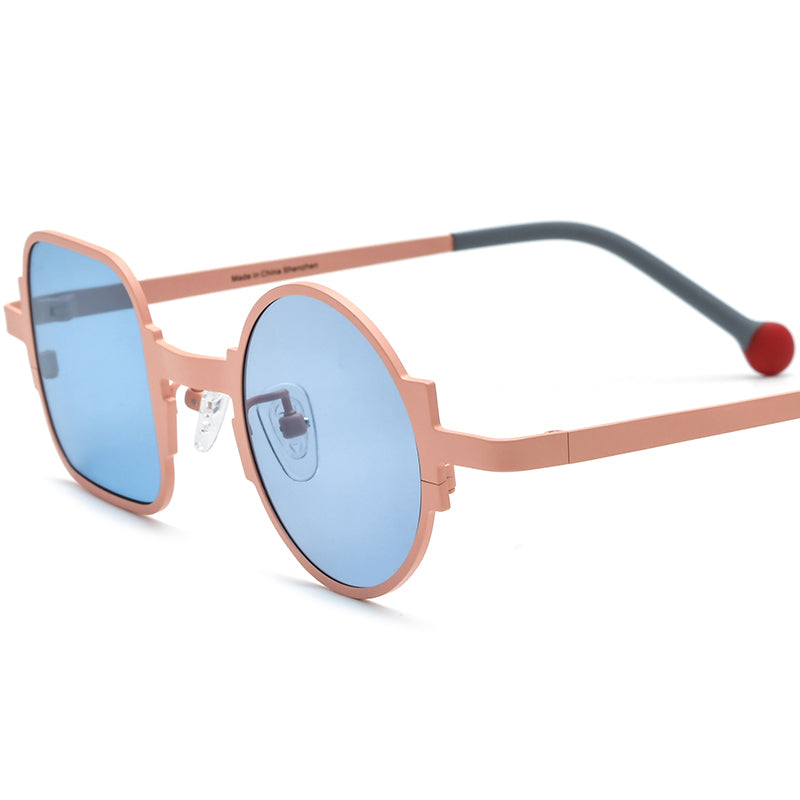 Asymmetric Titanium Square Round Polarised Sunglasses Vintage - Orange Blue Lens - MCROONS