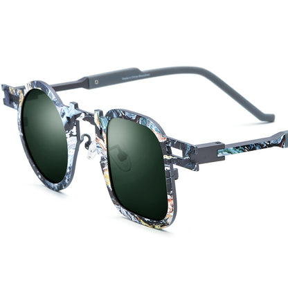 Print Titanium Square Sunglasses - Gray - MCROONS