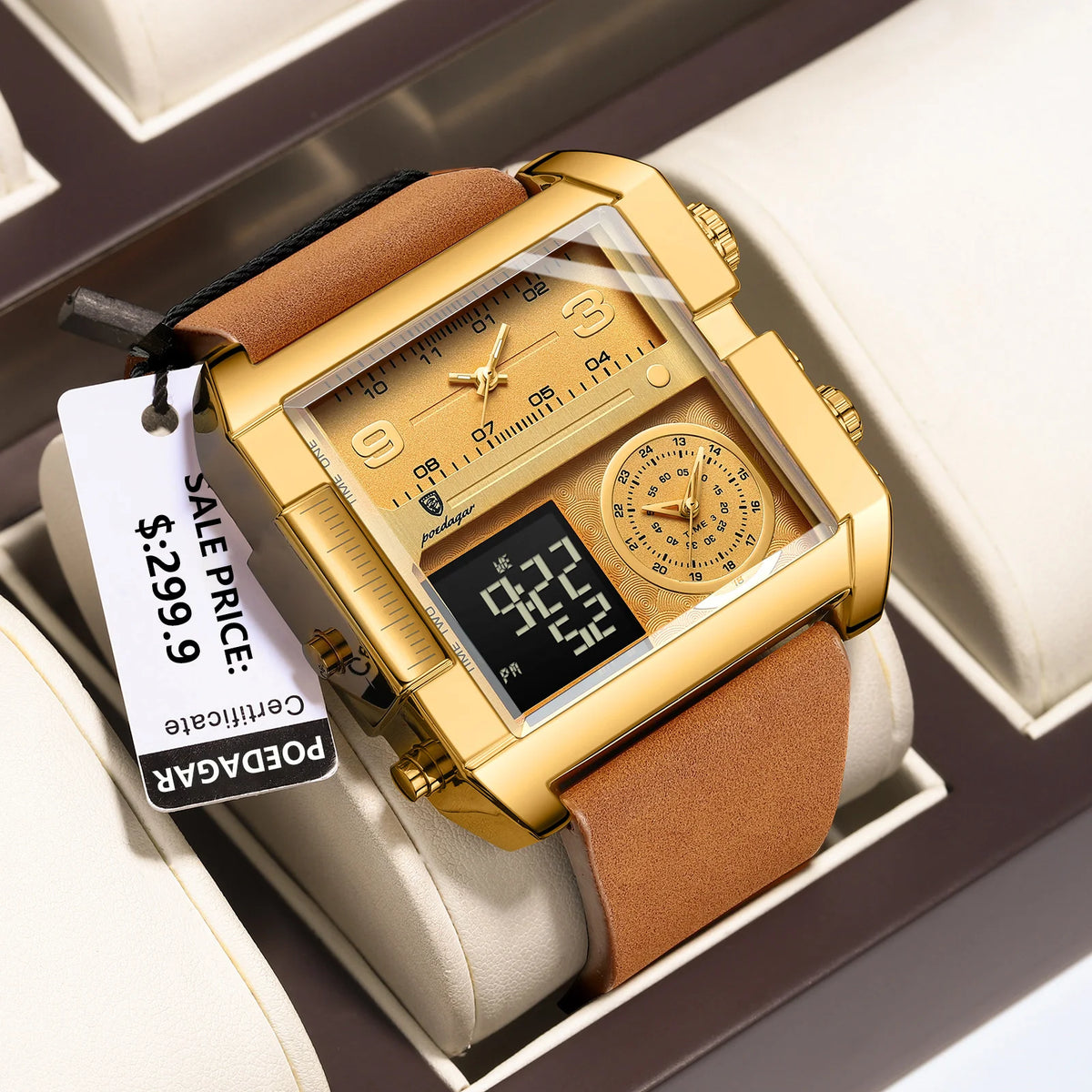 Poedagar 997 Men's Luxury Chronograph Quartz Watch – Leather Strap, Waterproof, Luminous, Date