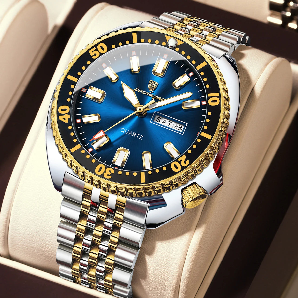Poedagar 682 Men's Luxury Quartz Watch – Stainless Steel Band, Waterproof, Luminous, Date