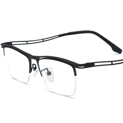 Designer Titanium Half-Rim Square Optical Glasses - Black - MCROONS