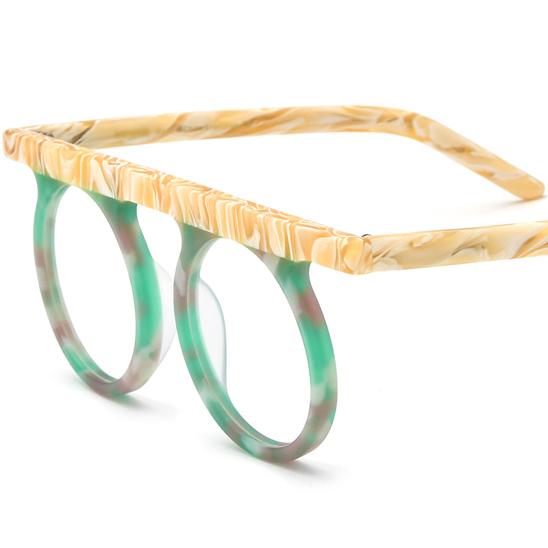 Oversized Vintage Multicolour Acetate Round Optical Glasses Frame - Green - MCROONS