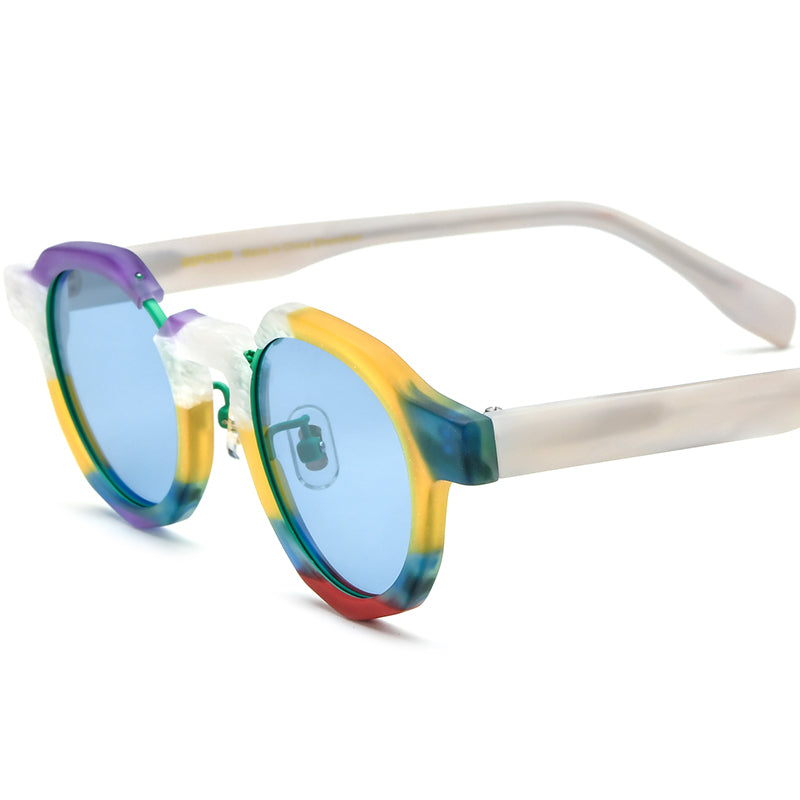 Matte Acetate Cat Eye Polarized Sunglasses Mirrored - Orange White Blue Lens - MCROONS