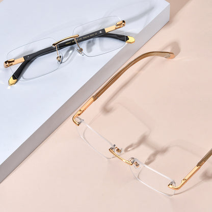 Rimless Square Buffalo Horn Optical Glasses Frame - MCROONS - angle view