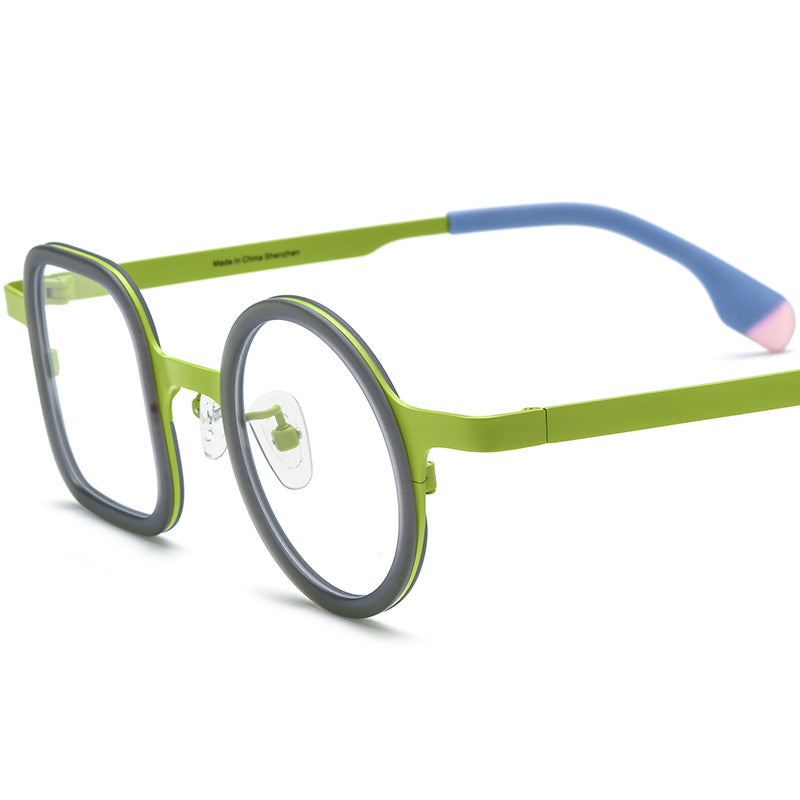 Asymmetric Acetate Titanium Optical Glasses Frame Vintage - Green - MCROONS