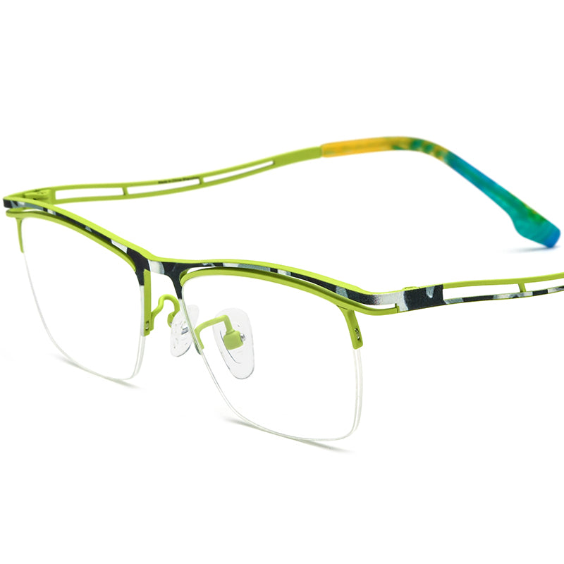 Ultralight Titanium Half-Rim Square Optical Glasses - Yellow Green - MCROONS