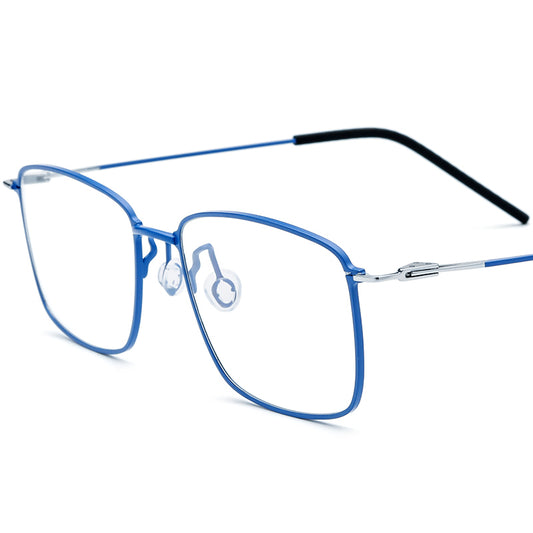 Ultralight Screwless Titanium Square Optical Glasses Frame - Blue Silver - MCROONS