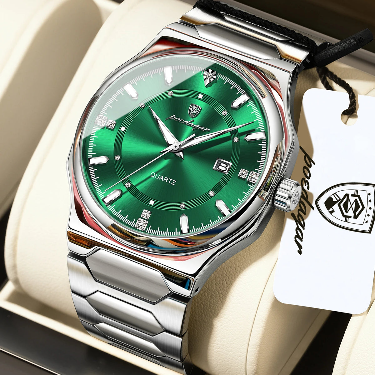 Poedagar 967 Men's Luxury Quartz Watch – Stainless Steel Band, Waterproof, Luminous, Date