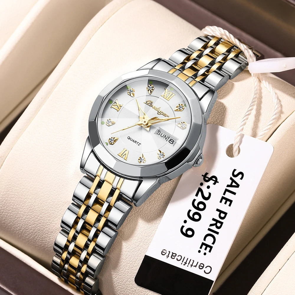 Poedagar 3076 Women's Luxury Quartz Watch – Stainless Steel Band, Waterproof, Luminous, Date