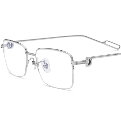 Designer Half-Rim Square Metal Optical Glasses Frame - Silver - MCROONS