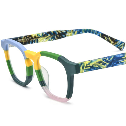 Retro Multicolour Square Matte Acetate Optical Glasses Frame - Matte Blue Green - MCROONS