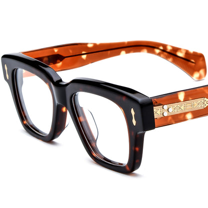 Bold Oversized Square Acetate Optical Glasses Frame - Leopard - MCROONS