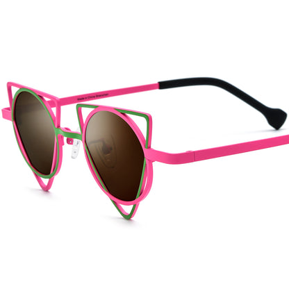 Asymmetric Titanium Polarised Sunglasses Fashion - Green Pink - MCROONS