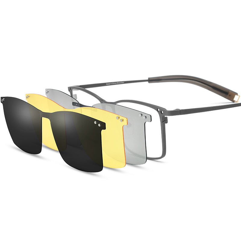 Pure Titanium Semi-Rimless Glasses Frame with Magnetic Clip-On Lenses - Gray - MCROONS