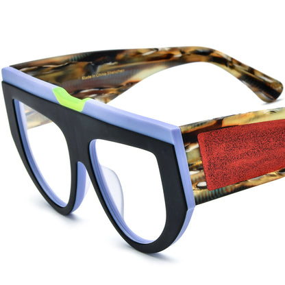 Vintage Oversized Cat Eye Acetate Optical Glasses Frame - Matte Black Blue - MCROONS