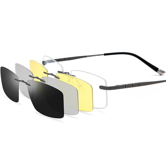 Titanium Rimless Glasses Frame with Magnetic Clip-On Lenses - Gray - MCROONS