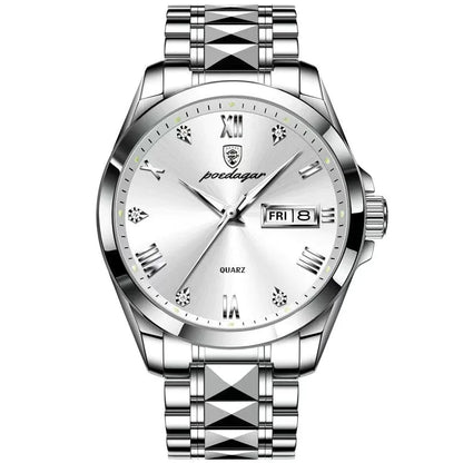 Poedagar 985 Men's Luxury Quartz Watch – Stainless Steel Band, Waterproof, Luminous, Date