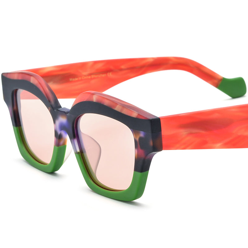 Retro Polarized Cat Eye Sunglasses Big Size - Matte Orange Blue Purple Lens - MCROONS