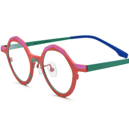 Colourful Titanium Octagon Optical Glasses Frame Vintage - MCROONS - Matte Red Frame