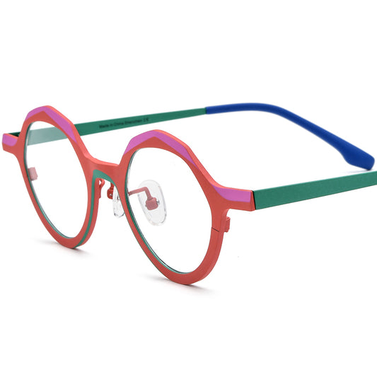 Colourful Titanium Octagon Optical Glasses Frame Vintage - MCROONS - Matte Red Frame