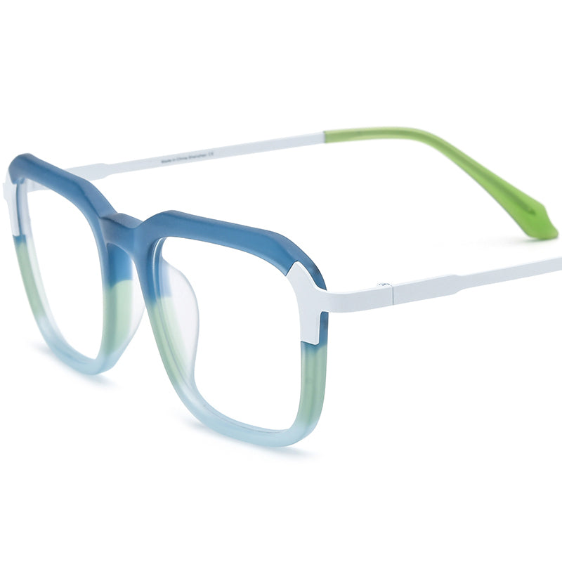 Acetate Titanium Square Optical Glasses Frame Retro - Matte Cyan - MCROONS
