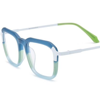Acetate Titanium Square Optical Glasses Frame Retro - Matte Cyan - MCROONS