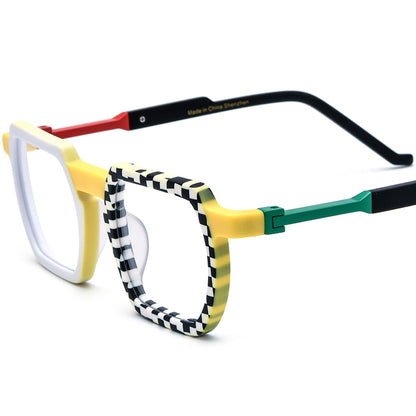 Matte Acetate Square Optical Glasses Frame Multicolour - Matte Black White - MCROONS
