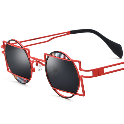Retro Geometric Titanium Polarized Sunglasses UV400 - MCROONS - Red Gray Lens