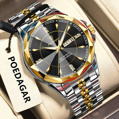 Poedagar 674 Men's Luxury Quartz Watch – Stainless Steel Band, Waterproof, Luminous, Date