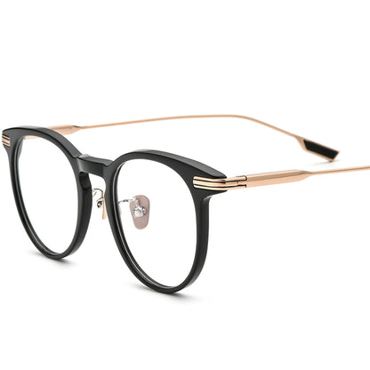 Two-Tone Acetate Titanium Round Glasses Frame - Black - MCROONS