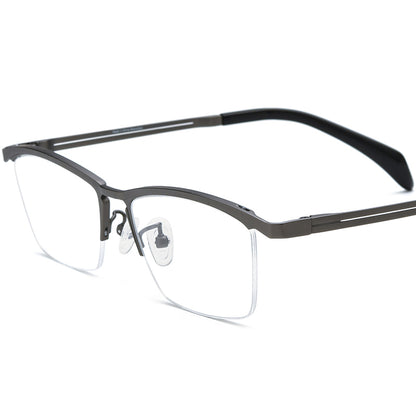 Titanium Square Semi-Rimless Glasses Frame Classic - MCROONS - Gray